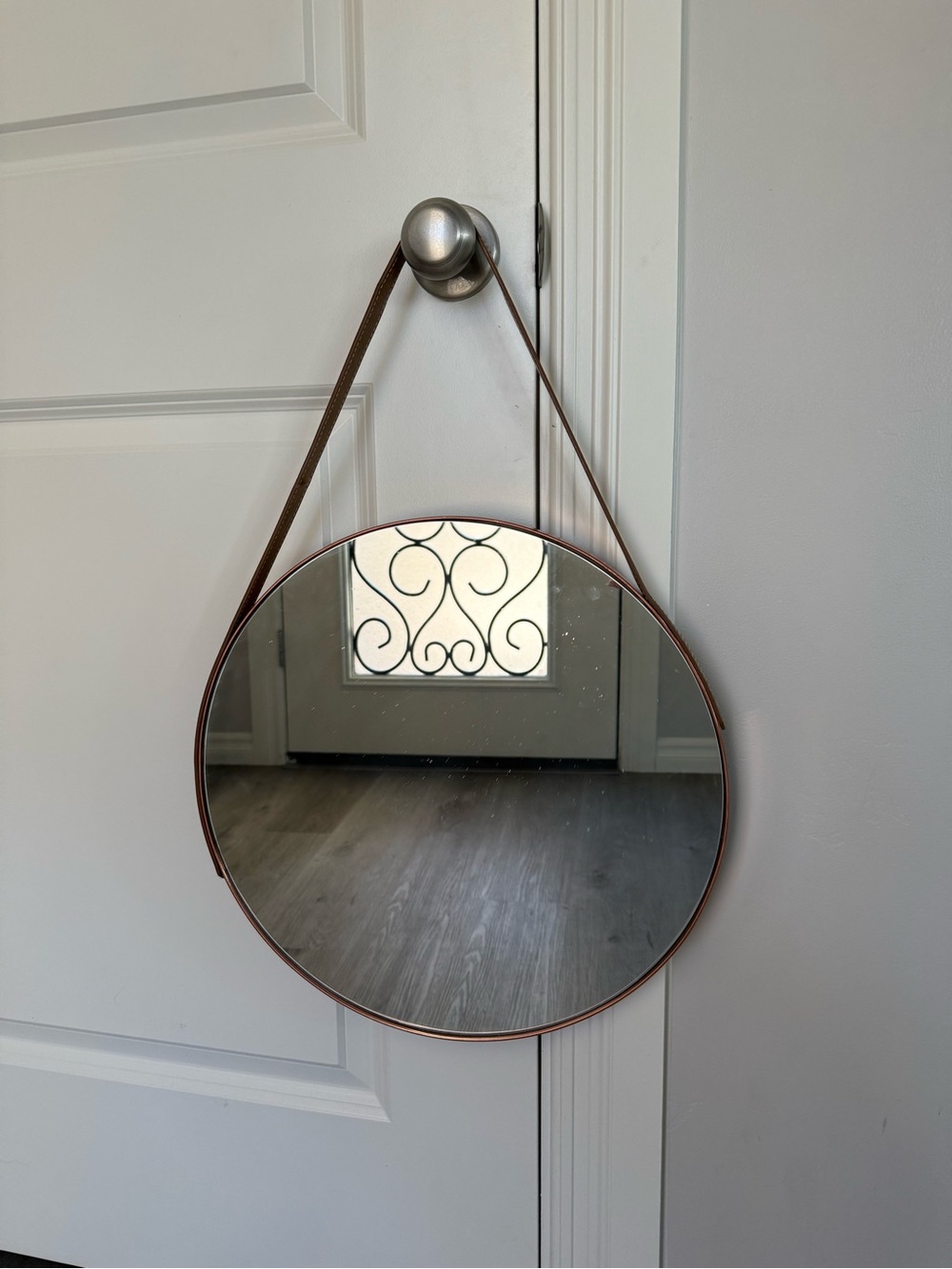 Urban Outfitters Round Wall Mirror with Copper Strap